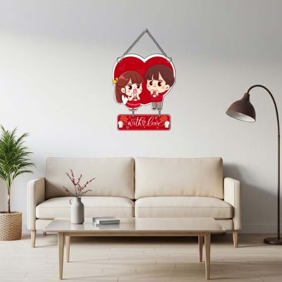 GIFTMEBAZAR Cute Couple Wall Hanging Decoration with Love Romantic Anime Style Home Decor Valentine Gift for Partner Gift For Wife Husband, Girlfriend Boyfriend Wall Art